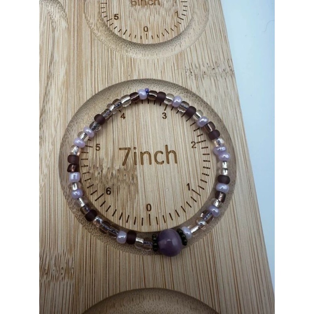 Handmade Purple & Silver Beaded Bracelet – Approx. 7”